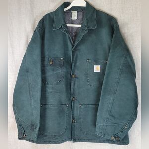 Vintage Carhartt Men's Green Field Jacket Chore Coat 90s Blanket Lined